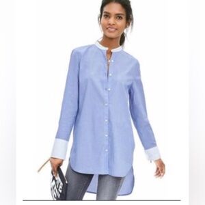 Banana Republic Light Blue Button-Down Tunic with White Trim M